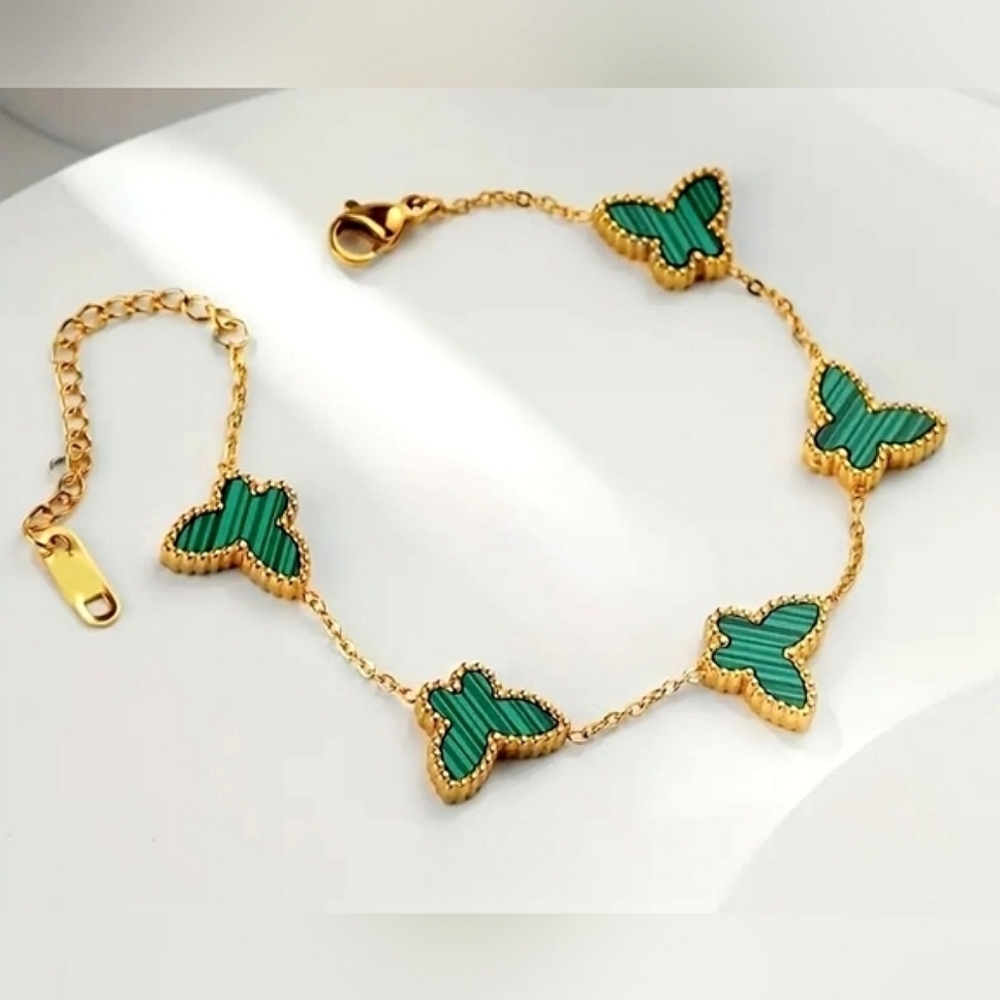 18k Gold Semi-precious green lapis lucky butterfly bracelet